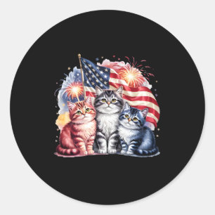 Sticker Rond Chat Patriote Amérique Chats Drapeau Usa Feux D'ar