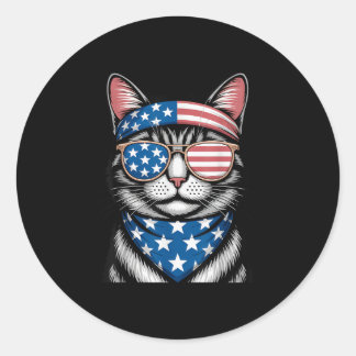 Sticker Rond Chat Patriotique 4 juillet Drapeau Américain Mulle