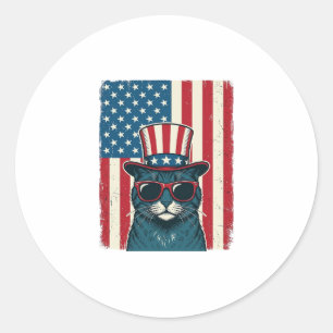 Sticker Rond Chat Patriotique Drapeau Gravure Vintage Design de