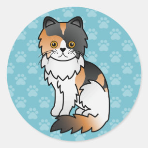 Sticker Rond Chat persan calico mignon dessin animé