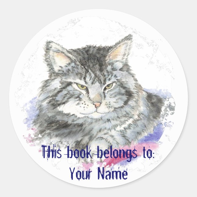 Sticker Rond Chat personnalisé - Plaque de livre (Devant)