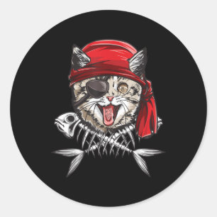 Sticker Rond Chat Pirate Boys Hommes Jolly roger Drapeau Crâne
