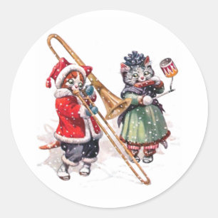 Sticker Rond Chat Plays Trombone dans la neige