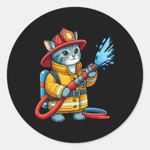 Sticker Rond Chat pompier Chat pompier Amoureux des animaux Cha