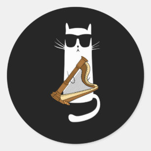 Sticker Rond Chat Portant des lunettes de soleil Jouer à la har