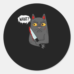 Sticker Rond Chat Quel Meurtre Chat Noir Tueur Avec Hal Couteau