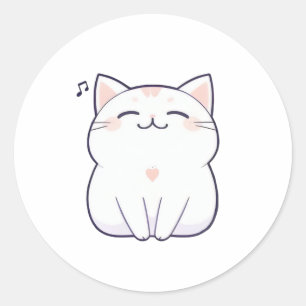 Sticker Rond Chat qui chante avec une note de musique Design Ka