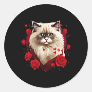 Sticker Rond Chat Ragdoll Mignon Amour Chat Saint-Valentin 