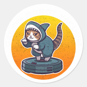 Sticker Rond Chat Requin Drôle sur Aspirateur Robot Art Rétro M