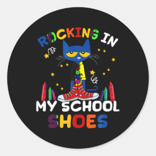 Sticker Rond Chat-rocking I N Mon-école-chaussures-retour à l'é