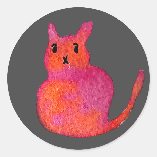 Sticker Rond Chat rose funky chaton mignonette (Devant)