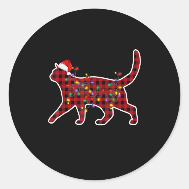 Sticker Rond Chat rouge Noël Pyjamas de Noël Famille Chat Noël  (Devant)