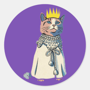 Sticker Rond Chat royal en couronne et robe Graphisme Pop Art v