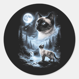 Sticker Rond Chat siamois hurlant à la lune Rétro 90