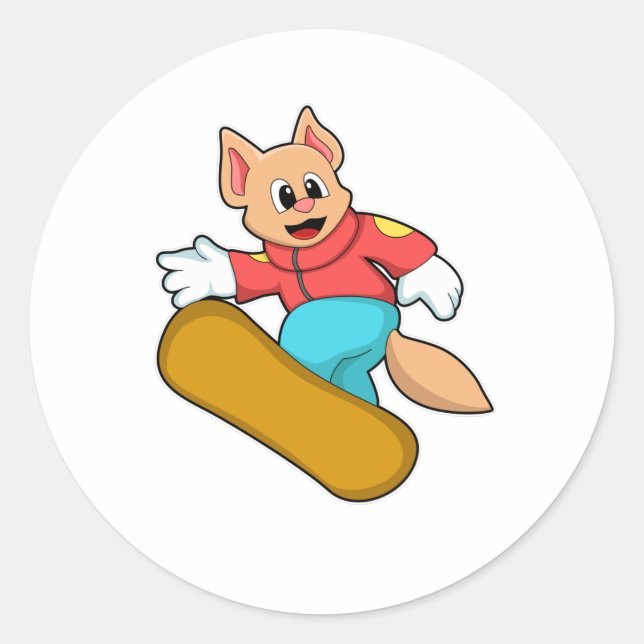 Sticker Rond Chat Snowboard Sports (Devant)