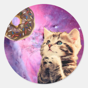 Sticker Rond Chat souhaitant un beigne