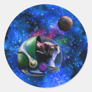 Sticker Rond Chat spatial avec étoiles de Nébuleuse de Galaxi