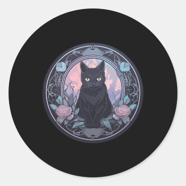 Sticker Rond Chat spirituel de lune cuisine Chat noir Pastel (Devant)