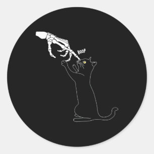 Sticker Rond Chat Squelette Main Boop Chat Nez Drôle Halloween 