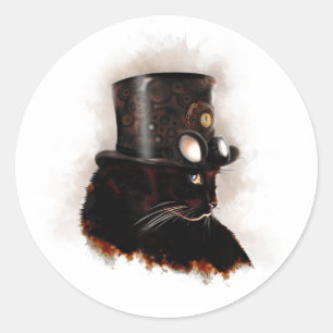 Sticker Rond Chat steampunk