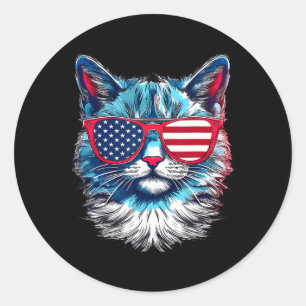 Sticker Rond Chat Sungles Usa Drapeau 4 juillet commémoration