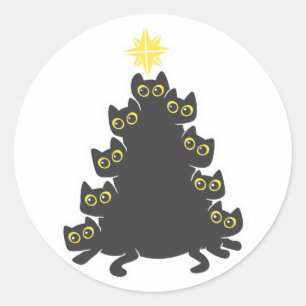 Sticker Rond Chat sur l'arbre de Noël - Choisir la couleur arri