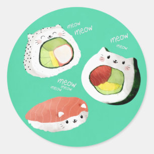 Sticker Rond Chat sushi mignon