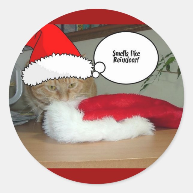 Sticker Rond Chat Tabby Orange de Noël (Devant)