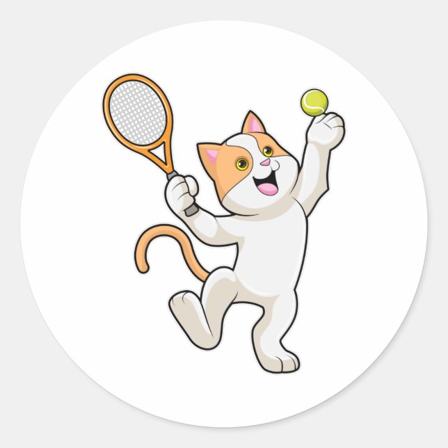 Sticker Rond Chat Tennis avec raquette de tennis (Devant)