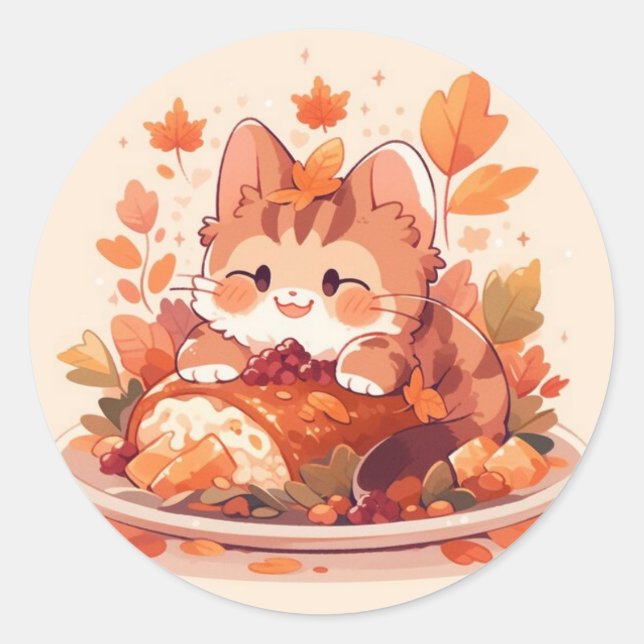 Sticker Rond Chat Thanksgiving (Devant)