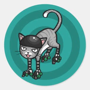 Sticker Rond Chat tigré argenté sur RollerSkates