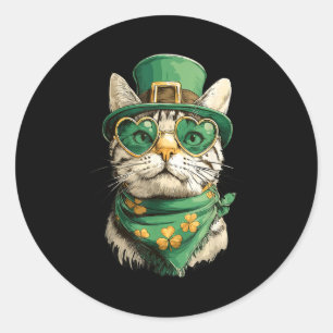 Sticker Rond Chat tigré avec lunettes de soleil cœurs trèfles s