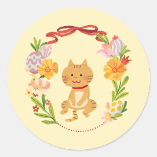 Sticker Rond Chat tigré de Pâques 