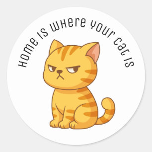 Sticker Rond Chat tigré orange grincheux Texte personnalisé