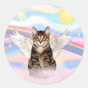 Sticker Rond Chat tigré tabby ange dans les nuages