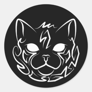 Sticker Rond Chat tribal noir et blanc