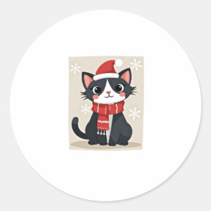 Sticker Rond Chat Tuxedo de Noël Écharpe Santa Ugly Xmas Femmes
