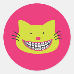 Sticker Rond Chat vert citron portant des bracelets Orthodontis