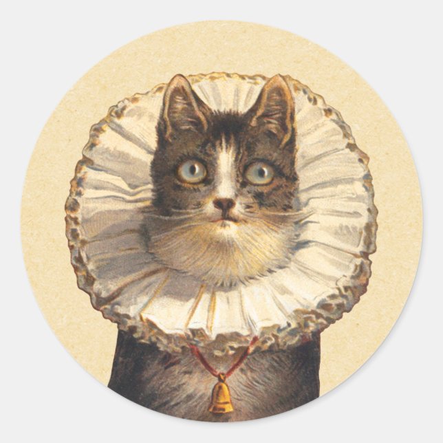 Sticker Rond Chat vintage avec col rouillé (Devant)