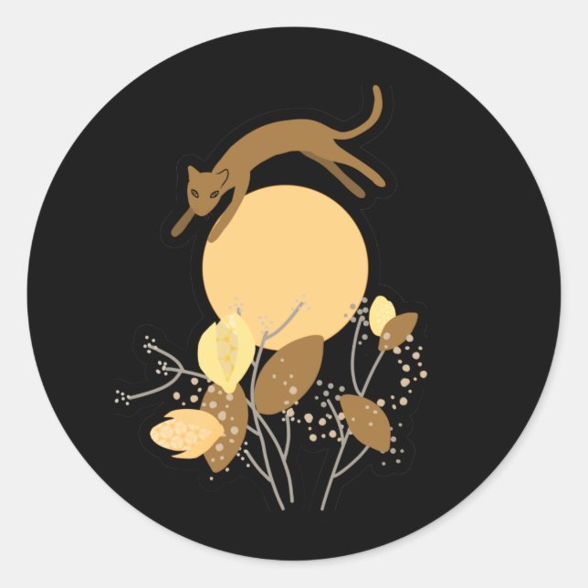 Sticker Rond Chat volant au-dessus de la lune (Devant)