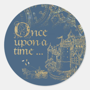 Sticker Rond Château à thème de conte de fées Carrosse Or sur B