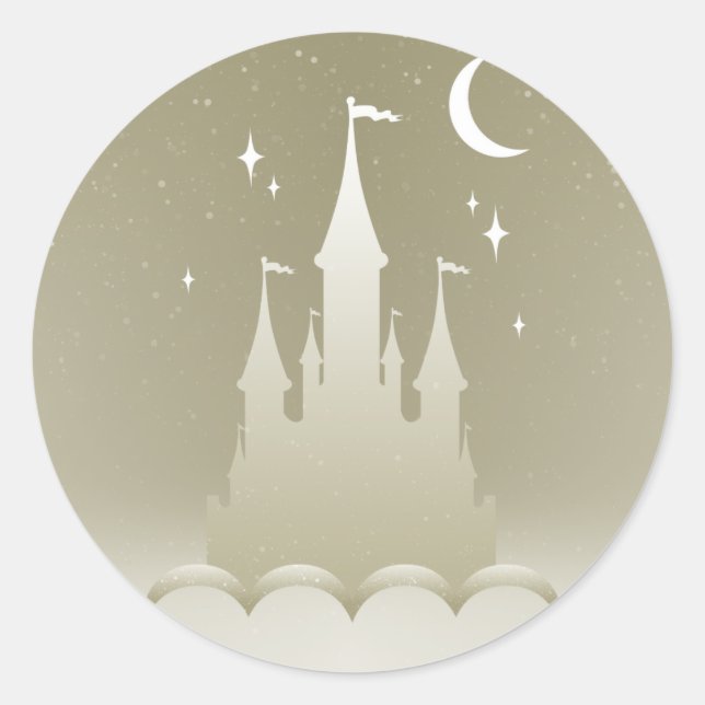 Sticker Rond Château Argent Dreamy Dans Les Nuages Starry Moon  (Devant)
