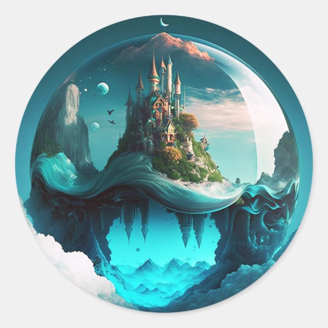Sticker Rond Château Dans Crystal Ball (Devant)