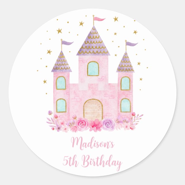 Sticker Rond Château de Princess Pink Gold Anniversaire (Devant)