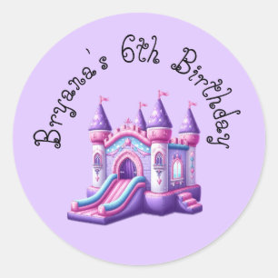 Sticker Rond Château Gonflable Princesse Rose Violet Fête