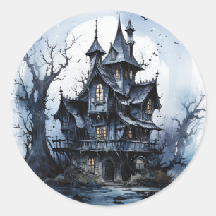 Sticker Rond Château hanté Thème Halloween