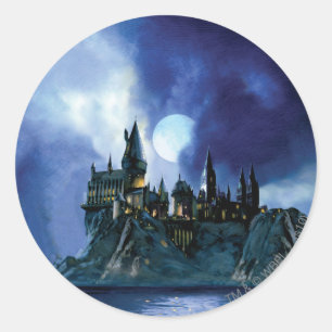 Sticker Rond Château Harry Potter   Hogwarts à la nuit