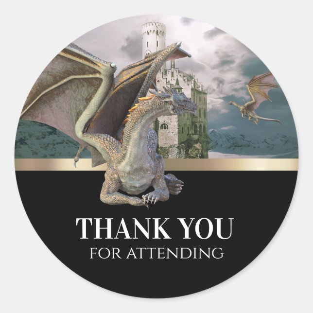 Sticker Rond Château médiéval de Dragon de Bronze Anniversaire  (Devant)