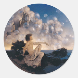 Sticker Rond Châteaux en Espagne de Maxfield Parrish 1904 Fanta
