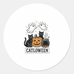 Sticker Rond Chatloween Chat Fantôme Vintage Design de Chemise